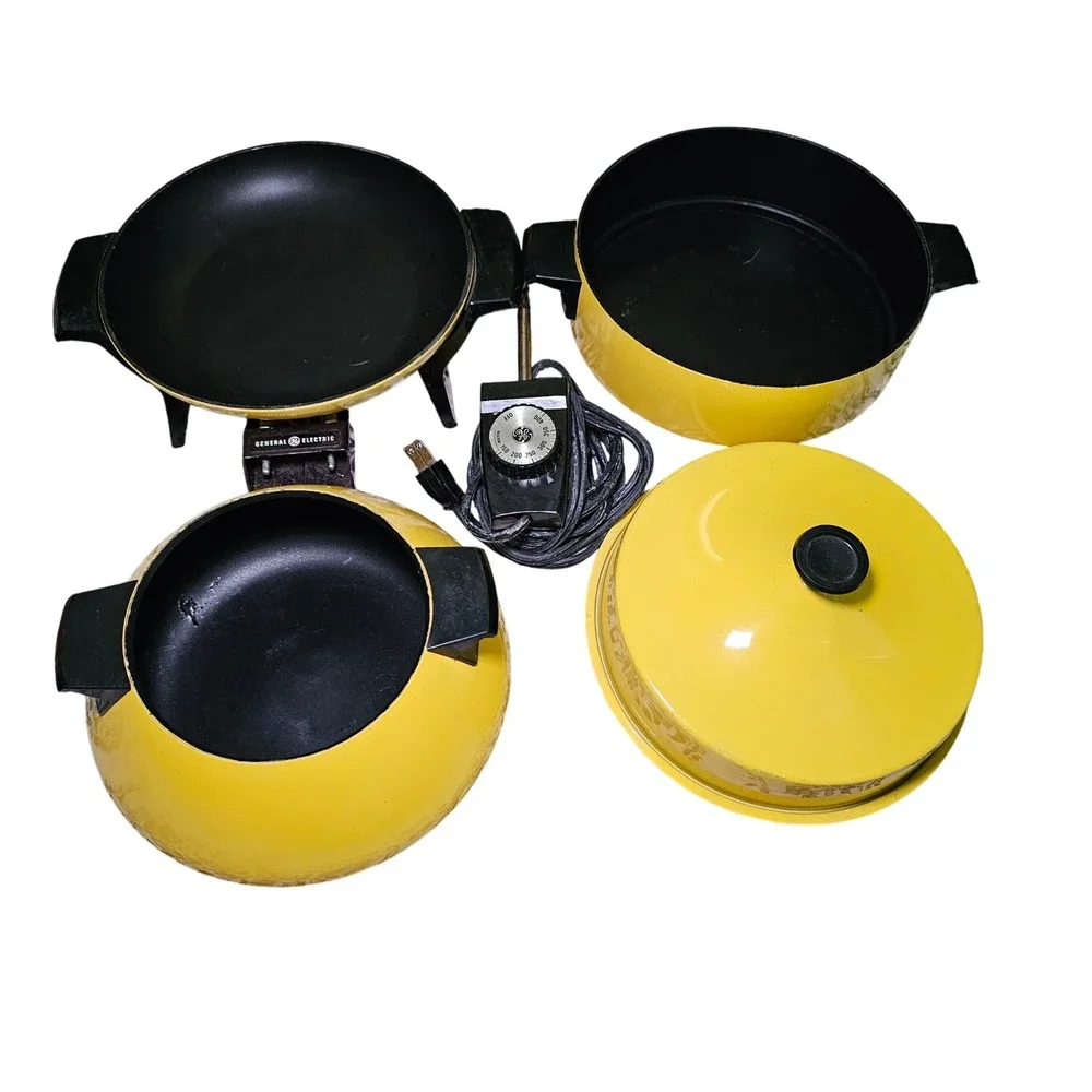 1970s General Electric Fry Fondue Skillet Slow Cooker Yellow B1SFC3TY MCM USA